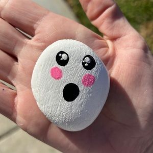 Sealed Handmade Acrylic Painted Rock: Cute Ghost rock